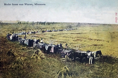 Threshers and binders on the Woodard Farm, Warren Minnesota, 1909