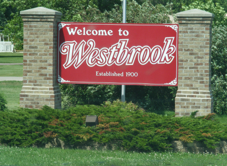 Welcome sign, Westbrook Minnesota, 2014
