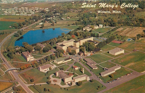 Aerial view of St. Mary's College, Winona Minnesota, 1960's