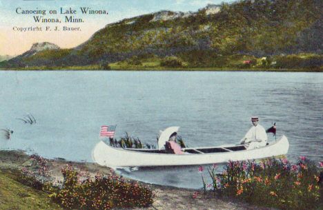 Canoing on Lake Winona, Winona Minnesota, 1910's
