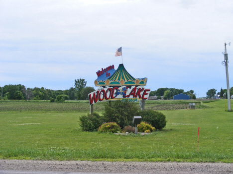 Welcome sign, Wood Lake Minnesota, 2011