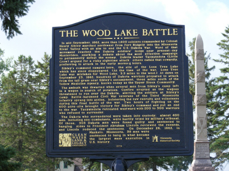 Historic marker at Wood Lake Battlefield, near Wood Lake Minnesota, 2014