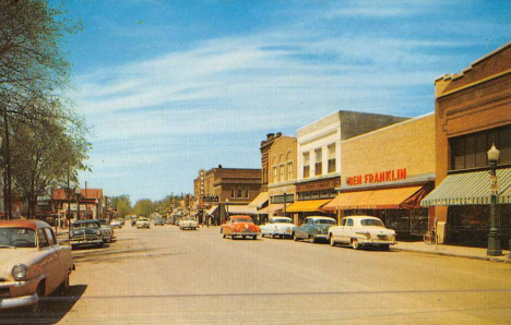 Tenth Street looking west, Worthington Minnesota, 1954
