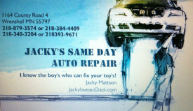 Jacky's Same Day Auto Repair, Wrenshall Minnesota
