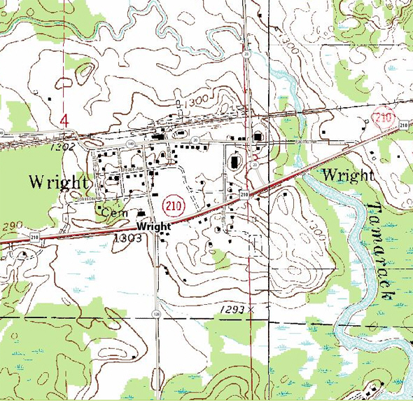 Topographic map of the Wright Minnesota area