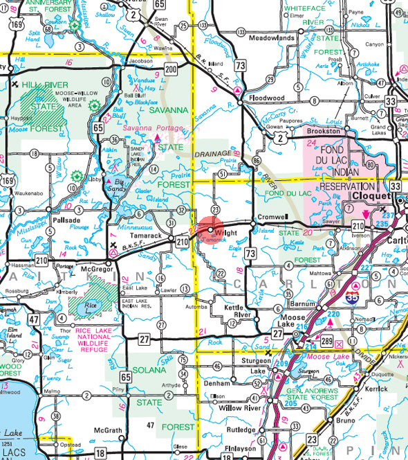 Minnesota State Highway Map of the Wright Minnesota area 
