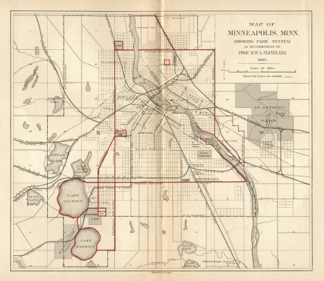 Minneapolis map showing proposed park system, 1883