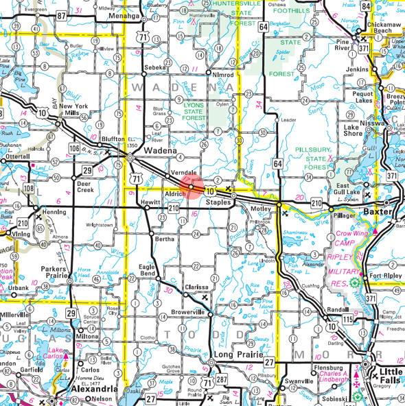 Minnesota State Highway Map of the Aldrich Minnesota area