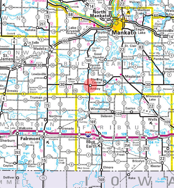Minnesota State Highway Map of the Amboy Minnesota area 