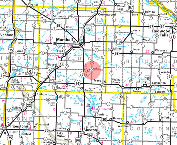 Minnesota State Highway Map of the Amiret Minnesota area 