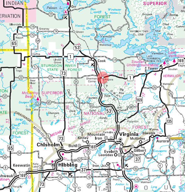 State Highway Map of the Angora Minnesota area 