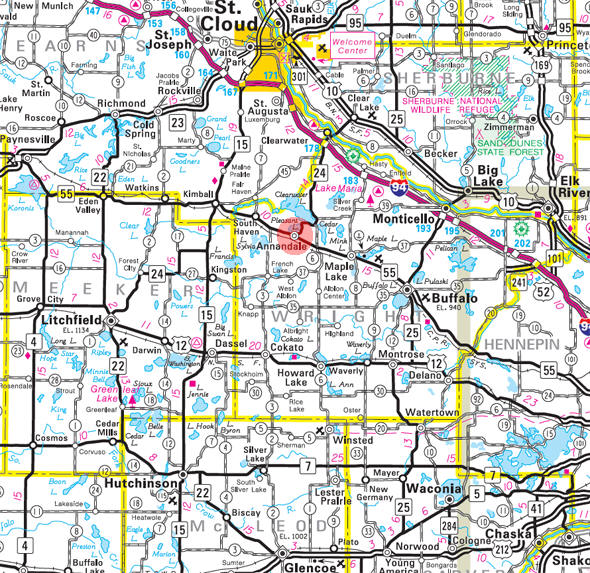 Minnesota State Highway Map of the Annandale Minnesota area 