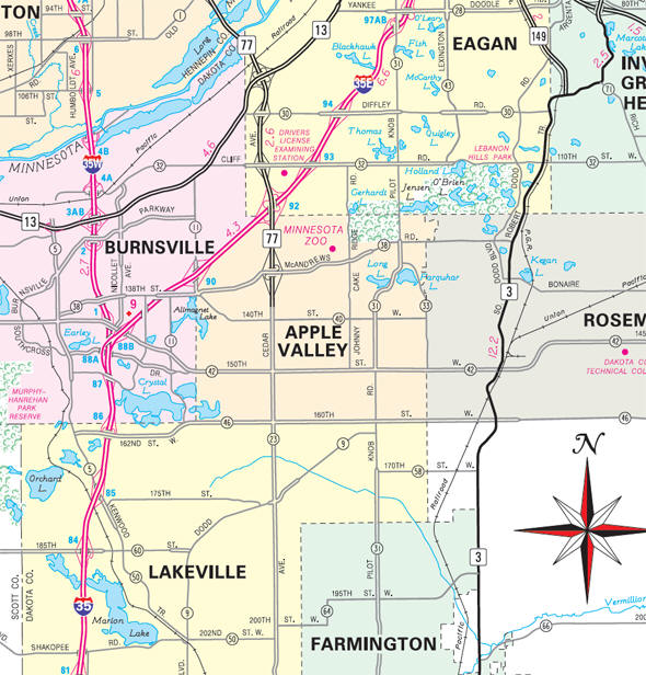 Minnesota State Highway Map of the Apple Valley Minnesota area 