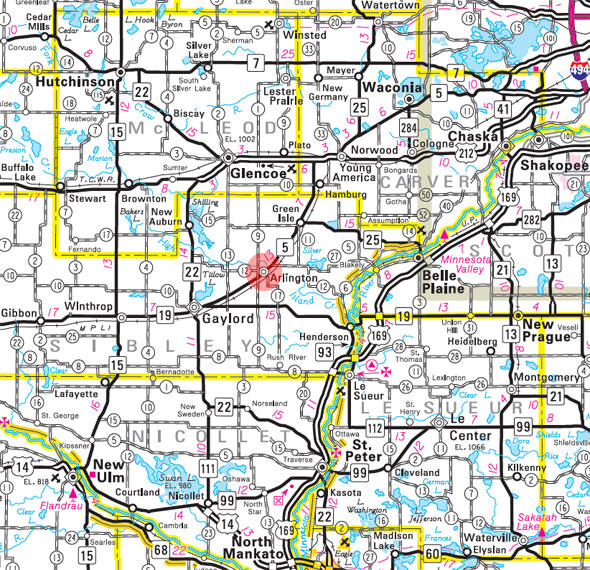 Minnesota State Highway Map of the Arlington Minnesota area 