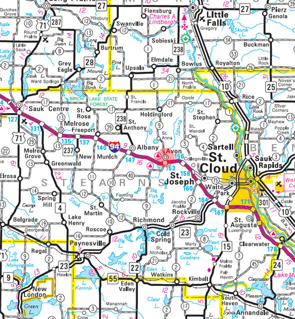 Minnesota State Highway Map of the Avon Minnesota area 