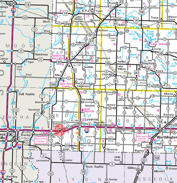 Minnesota State Highway Map of the Beaver Creek Minnesota area 
