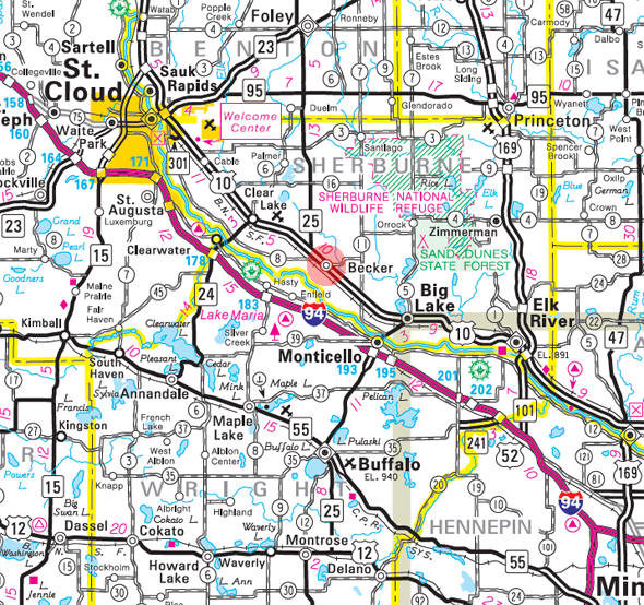 Minnesota State Highway Map of the Becker Minnesota area 