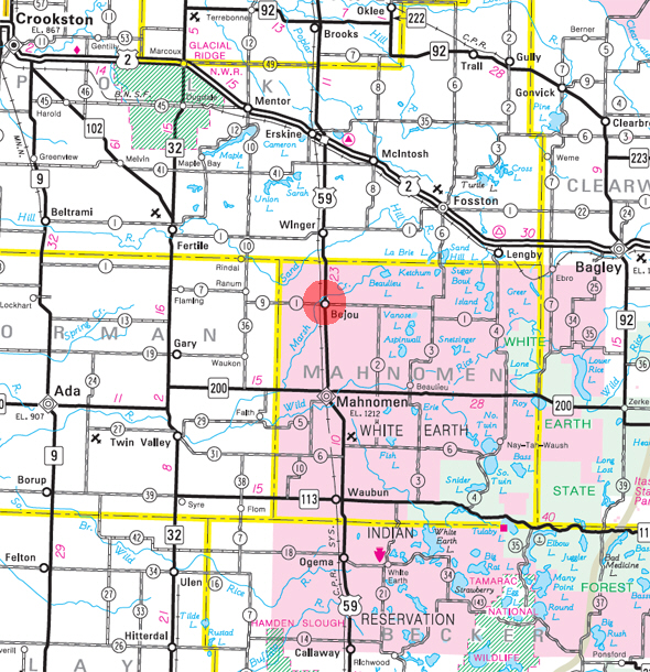 Minnesota State Highway Map of the Bejou Minnesota area