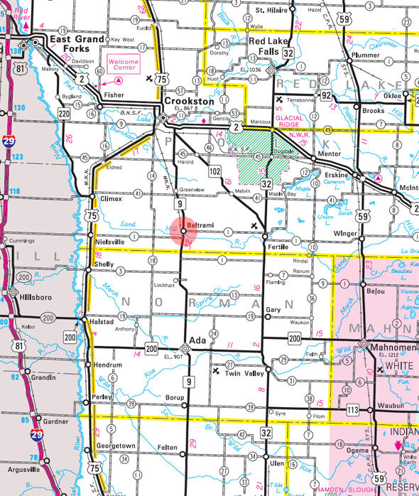 Minnesota State Highway Map of the Beltrami Minnesota area 