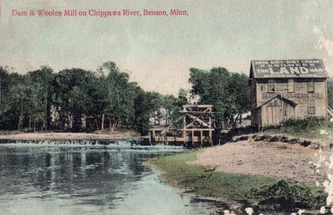 Dam and Woolen Mill on Chippewa River, Benson Minnesota, 1909
