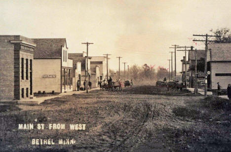 Main Street from west, Bethel Minnesota, 1910's