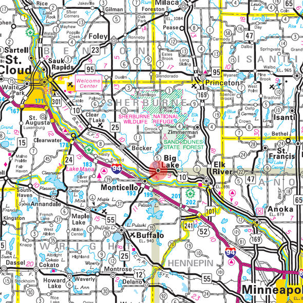 Minnesota State Highway Map of the Big Lake Minnesota area 