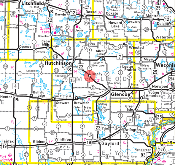 Minnesota State Highway Map of the Biscay Minnesota area 