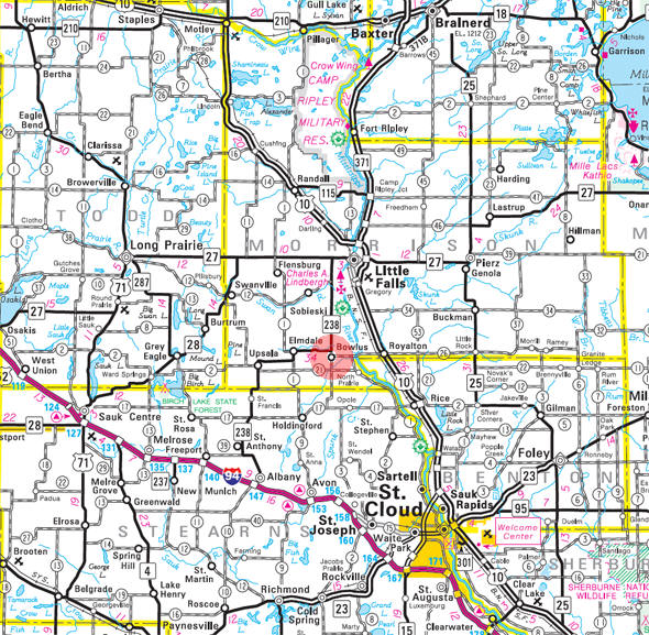 Minnesota State Highway Map of the Bowlus Minnesota area