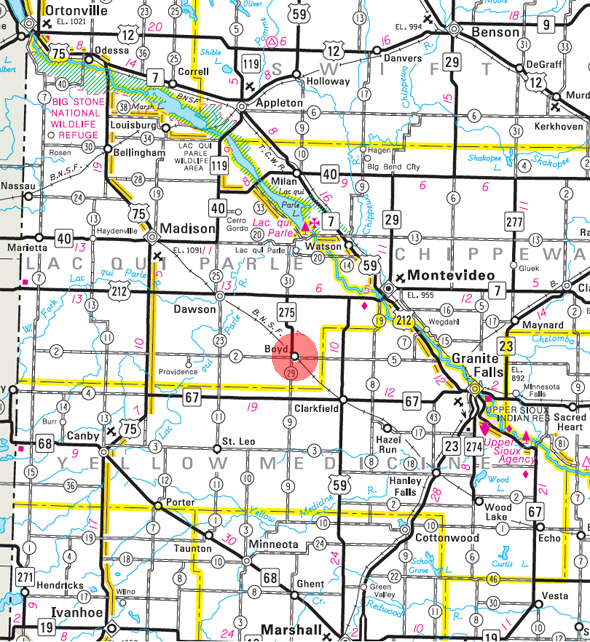 Minnesota State Highway Map of the Boyd Minnesota area 