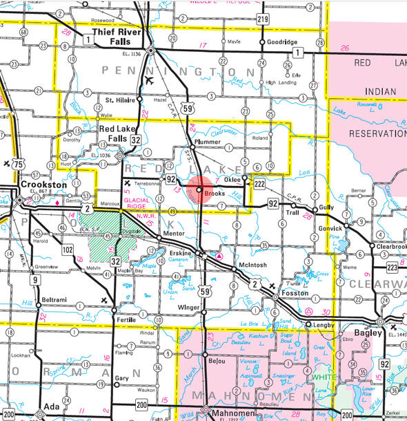 Minnesota State Highway Map of the Brooks Minnesota area 