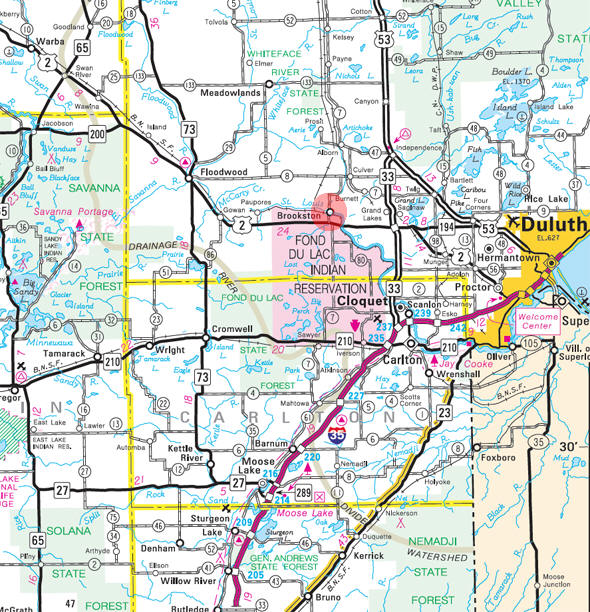 Minnesota State Highway Map of the Brookston Minnesota area 