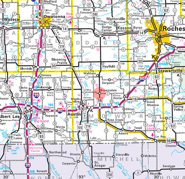 Minnesota State Highway Map of the Brownsdale Minnesota area