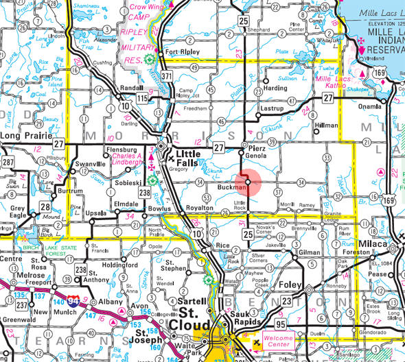 Minnesota State Highway Map of the Buckman Minnesota area