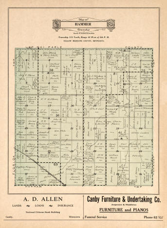 Plat map of Hammer Township in Yellow Medicine County Minnesota, 1929