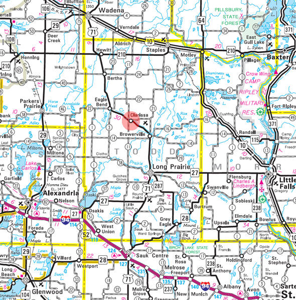 Minnesota State Highway Map of the Clarissa Minnesota area 