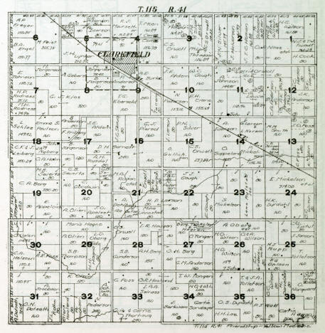 Plat map of Friendship Township in Yellow Medicine County Minnesota, 1916