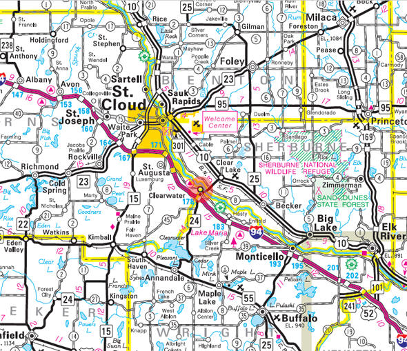 Minnesota State Highway Map of the Clearwater Minnesota area 