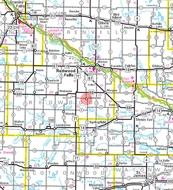 Minnesota State Highway Map of the Clements Minnesota area 