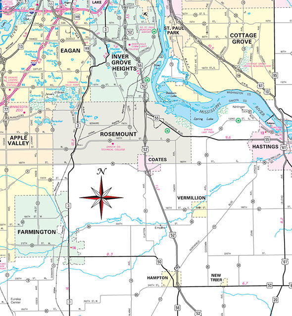 Minnesota State Highway Map of the Coates Minnesota area 