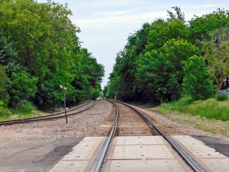 View looking east on the railroad tracks, Cokato Minnesota, 2020