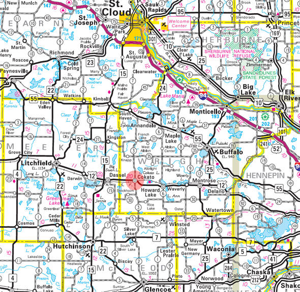 Minnesota State Highway Map of the Cokato Minnesota area 