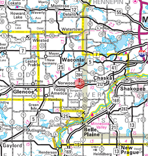 Minnesota State Highway Map of the Cologne Minnesota area 