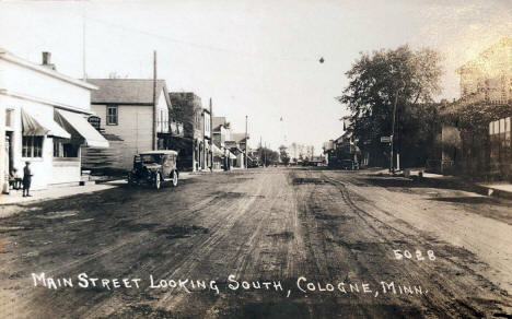 Main Street looking south, Cologne Minnesota, 1920's