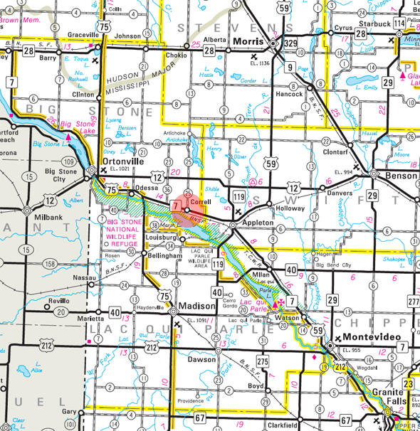 Minnesota State Highway Map of the Correll Minnesota area 