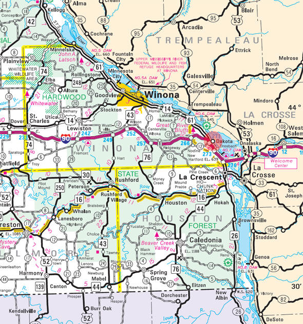 Minnesota State Highway Map of the Dakota Minnesota area 