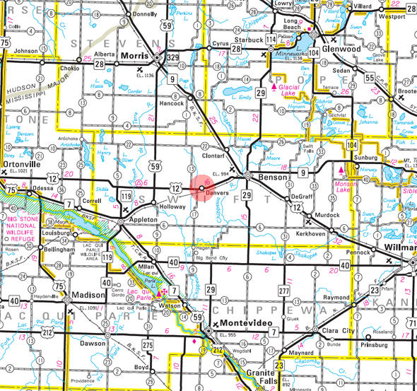 Minnesota State Highway Map of the Danvers Minnesota area 