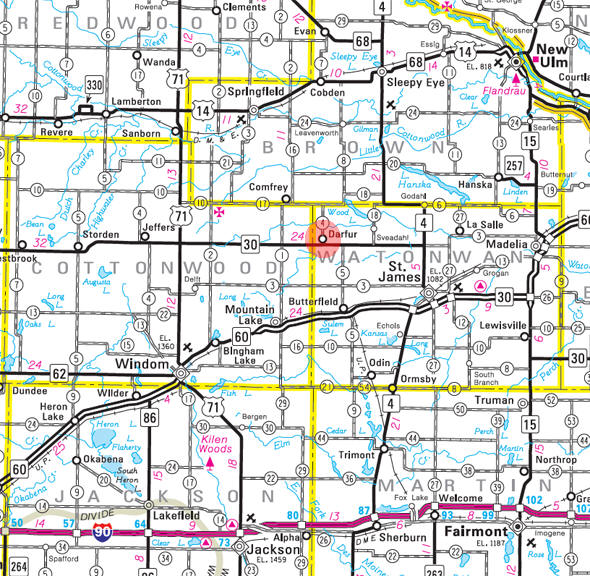 Minnesota State Highway Map of the Darfur Minnesota area 