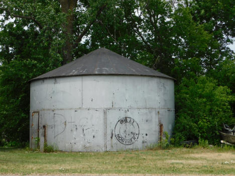 Old grain bin near railroad tracks, Dassel Minnesota, 2020