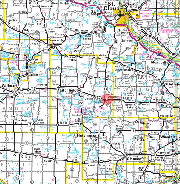 Minnesota State Highway Map of the Dassel Minnesota area 