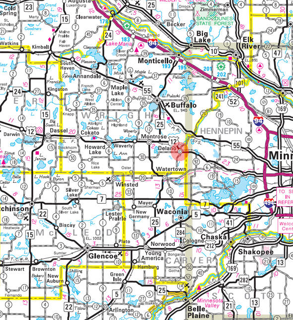 Minnesota State Highway Map of the Delano Minnesota area 